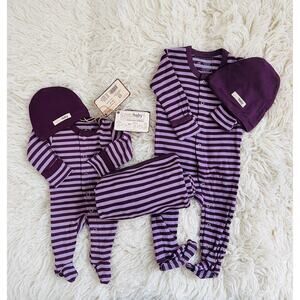 Lovedbaby Organic Cotton Eggplant Stripe Baby Lot 5pc NB-6M 
Sleeper Blanket Hat